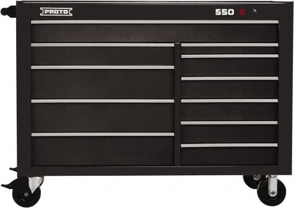 Proto - 26,541 Lb Capacity, 11 Drawer Mobile Workstation - 57" Wide x 25-1/4" Deep x 43" High, Steel, Dual Black - Caliber Tooling