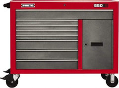 Proto - 18,920 Lb Capacity, 8 Drawer Mobile Workstation - 50" Wide x 25-1/4" Deep x 41" High, Steel, Safety Red & Gray - Caliber Tooling