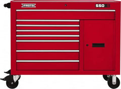 Proto - 18,920 Lb Capacity, 8 Drawer Mobile Workstation - 50" Wide x 25-1/4" Deep x 41" High, Steel, Red - Caliber Tooling