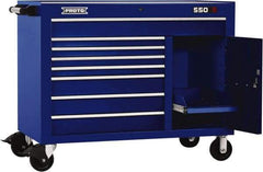 Proto - 20,092 Lb Capacity, 8 Drawer Mobile Workstation - 50" Wide x 25-1/4" Deep x 41" High, Steel, Blue - Caliber Tooling