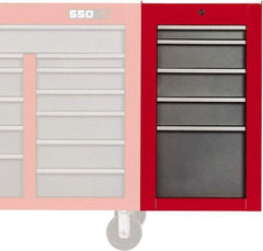 Proto - 5 Drawer Red/Gray Side Cabinet - 19" Wide x 34" High x 25" Deep, Use with Proto Roller Cabinet - Caliber Tooling