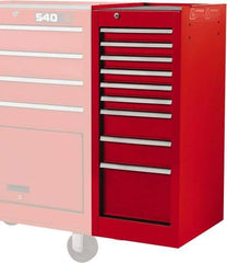 Proto - 9 Drawer Red Side Cabinet - 15" Wide x 35" High x 18" Deep, Use with Vinyl Top, Drawer Liners - Caliber Tooling