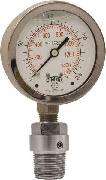 Winters - 2-1/2" Dial, 1/4 Thread, 0-300 Scale Range, Pressure Gauge - Bottom Connection Mount, Accurate to 1.5% of Scale - Caliber Tooling