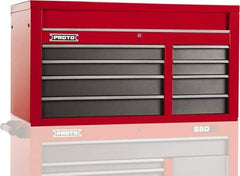 Proto - 8 Drawer Top Tool Chest - 50" Wide x 25-1/4" Deep x 27" High, Steel, Safety Red/Gray - Caliber Tooling