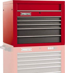 Proto - 5 Drawer Top Tool Chest - 34" Wide x 25-1/4" Deep x 27" High, Steel, Safety Red/Gray - Caliber Tooling