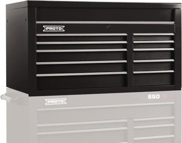 Proto - 10 Drawer Top Tool Chest - 50" Wide x 25-1/4" Deep x 27" High, Steel, Black - Caliber Tooling