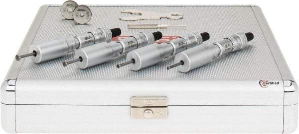 SPI - 4 Piece, 0.12 to 0.28", Chrome Plated Coated, Mechanical Inside Micrometer Set - 0.0001" Graduation, Ratchet Stop Thimble, (2) Setting Rings Included - Caliber Tooling