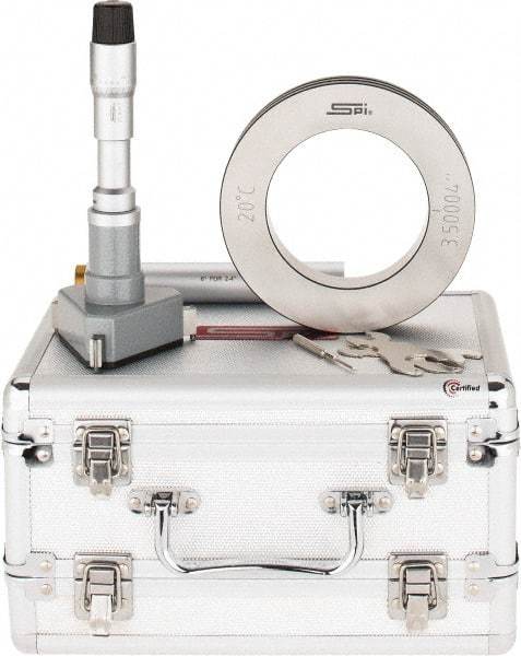 SPI - 3.5 to 4", 4.49" Gage Depth, Mechanical Inside Hole Micrometer - 0.0002" Graduation, 0.0002" Accuracy, Ratchet Stop Thimble - Caliber Tooling