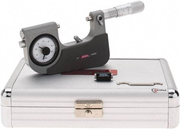 SPI - 1 to 2" Range, 0.00005" Graduation, Mechanical Indicating Micrometer - Accurate to 0.0002" Carbide Measuring Face - Caliber Tooling