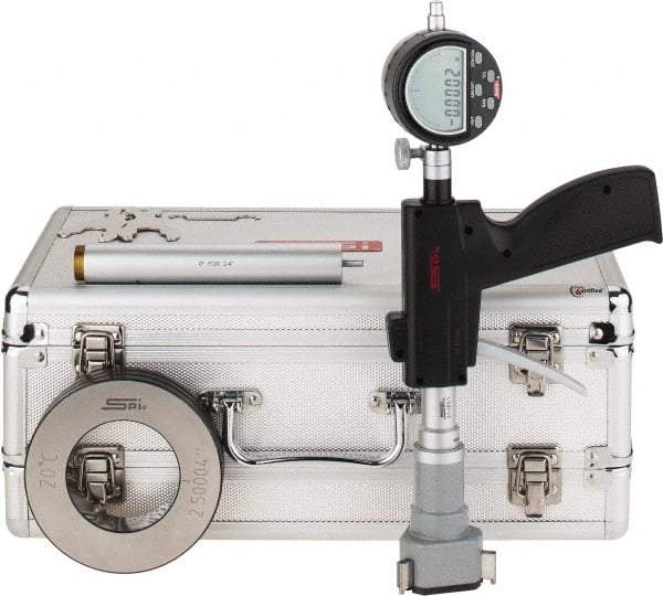 SPI - 2 to 2-1/2", 4.48" Deep, Pistol Grip Electronic Bore Gage - Up to 0.0002" Accuracy, 0.0001" Resolution, Includes Indicator - Caliber Tooling