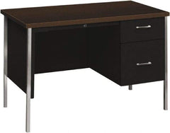 Hon - Woodgrain Laminate Right Pedestal Desk with Center Drawer - 45-1/4" Wide x 24" Deep x 29-1/2" High, Mocha/Black - Caliber Tooling