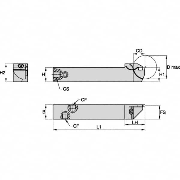 Kennametal - External Thread, 16mm Max Cut of Depth, 2mm Min Groove Width, 5" OAL, Left Hand Indexable Grooving Cutoff Toolholder - 1/2" Shank Height x 1/2" Shank Width, EG0200M02P02 Insert Style, EVSC Toolholder Style, Series Beyond Evolution - Caliber Tooling