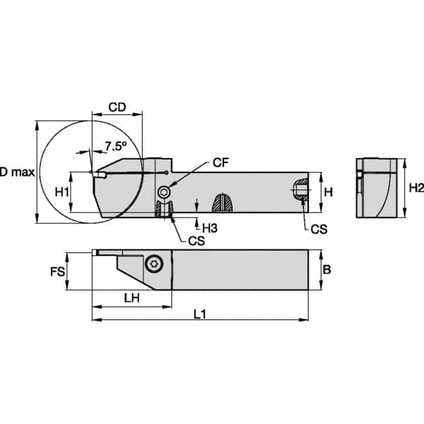 Kennametal - External Thread, 16mm Max Cut of Depth, 2mm Min Groove Width, 5" OAL, Right Hand Indexable Grooving Cutoff Toolholder - 1/2" Shank Height x 1/2" Shank Width, EG0200M02P02 Insert Style, EVSC Toolholder Style, Series Beyond Evolution - Caliber Tooling