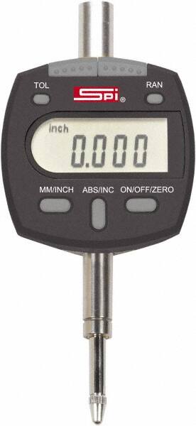 SPI - 0 to 2" Range, 0.00005" Graduation, Electronic Drop Indicator - Flat & Lug Back, Accurate to 0.00025", Inch & Metric System, Digital Display - Caliber Tooling