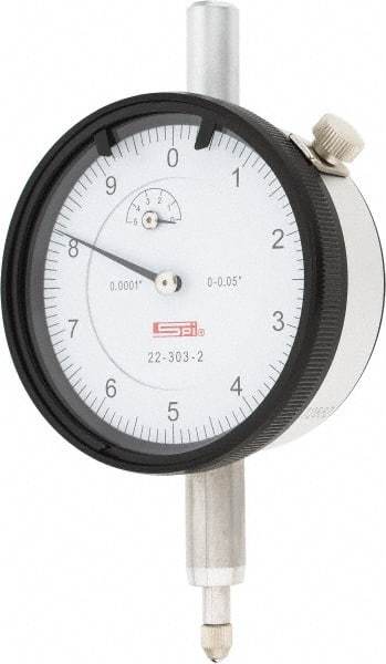 SPI - 0.05" Range, 0-10 Dial Reading, 0.0001" Graduation Dial Drop Indicator - 2.2" Dial, 0.01" Range per Revolution, 0.0007" Accuracy, Revolution Counter, Includes NIST Traceability Certification - Caliber Tooling