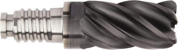 Kennametal - 20mm Diam, 30mm LOC, 5 Flute, 4mm Corner Radius End Mill Head - Solid Carbide, AlTiN Finish, Duo-Lock 20 Connection, Spiral Flute, 37 & 39° Helix - Caliber Tooling