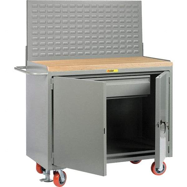 Little Giant - 3,600 Lb Capacity, 2 Shelf, 1 Drawer, 2 Door Mobile Bench Cabinet with Louvered Panel - 53" Wide x 24" Deep x 43" High, Steel, Gray - Caliber Tooling