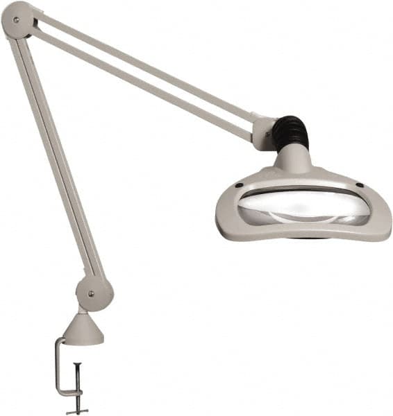 Vision Engineering - 30" Arm, Spring Suspension, Clamp Mount, LED, Light Gray, Magnifying Task Light - 6 Watts, 120 Volts, 2.25x Magnification - Caliber Tooling