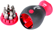 7 Piece - Stubby SoftFinish® Grip Bit Holder Set - Slotted 4.5; 6.5mm Phillips #1 - 2 Square #1 - 2 Bits - Caliber Tooling