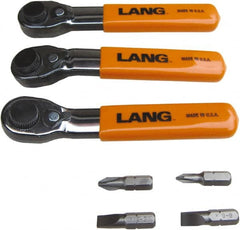 Lang - 7 Piece, Silver/Orange/Black Ratcheting Bit Driver Set - For Use with Various Applications - Caliber Tooling