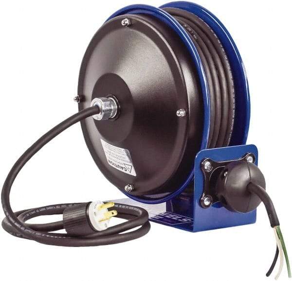 CoxReels - 16 AWG, 30' Cable Length, Cord & Cable Reel with Bare End - 0 Outlets, 13 Amps, 300 Volts, SJO Cable, Blue Reel, Spring Driven Reel - Caliber Tooling