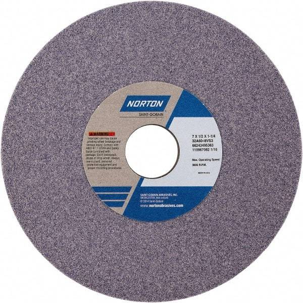 Norton - 8" Diam x 1-1/4" Hole x 1/2" Thick, H Hardness, 46 Grit Surface Grinding Wheel - Aluminum Oxide, Type 1, Coarse Grade, Vitrified Bond - Caliber Tooling