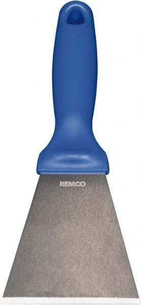 Remco - Stiff Stainless Steel Beveled Scraper - 3" Blade Width x 3-1/2" Blade Length, 5-13/32" Long Ergonomic Polypropylene Handle - Caliber Tooling