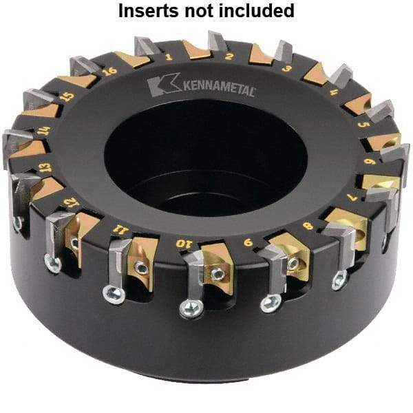 Kennametal - 12 Inserts, 4" Cut Diam, 1-1/4" Arbor Diam, 1/4" Max Depth of Cut, Indexable Square-Shoulder Face Mill - 0° Lead Angle, 2" High, KSDR100031E1W4S Insert Compatibility, Series KBDM - Caliber Tooling