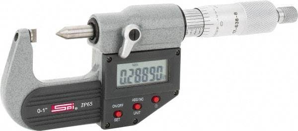 SPI - 0 to 1 Inch Measurement, 0.0001 Inch Accuracy, Electronic Crimp Height Micrometer - 0.00005 Inch Resolution, Ratchet Stop Thimble, LR44 Battery - Caliber Tooling