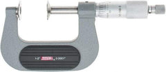 SPI - 1 to 2", Ratchet Stop Thimble, Mechanical Disc Micrometer - 0.0002" Accuracy, 0.79" Disc, 0.0001" Resolution, 0.31" Spindle Diam, Steel Face, NIST Traceability Certification Included - Caliber Tooling