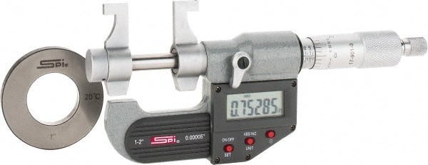 SPI - 1 to 2" Range, 0.00005" Resolution, Ratchet Stop Thimble, Electronic Inside & Tubular Micrometer - Caliber Tooling