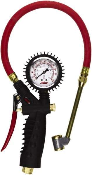 Milton - 0 to 230 psi Dial Large Bore Dual Head Tire Pressure Gauge - 15' Hose Length - Caliber Tooling