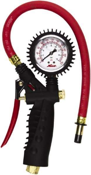 Milton - 0 to 230 psi Dial Straight Tire Pressure Gauge - 15' Hose Length - Caliber Tooling