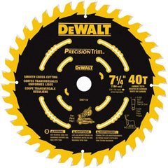 DeWALT - 7-1/4" Diam, 5/8" Arbor Hole Diam, 40 Tooth Wet & Dry Cut Saw Blade - Tungsten Carbide-Tipped, Smooth Action, Standard Round Arbor - Caliber Tooling