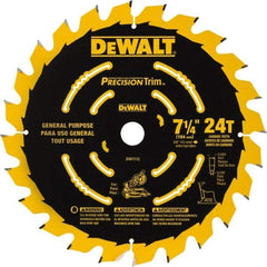 DeWALT - 7-1/4" Diam, 5/8" Arbor Hole Diam, 24 Tooth Wet & Dry Cut Saw Blade - Tungsten Carbide-Tipped, Smooth Action, Standard Round Arbor - Caliber Tooling