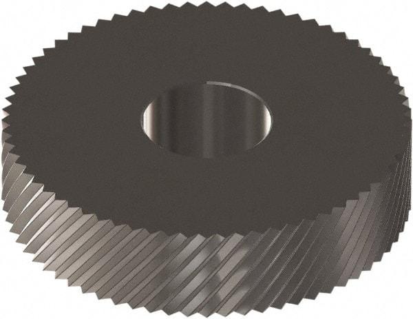 Made in USA - 1" Diam, 90° Tooth Angle, 12 TPI, Standard (Shape), Form Type Cobalt Right-Hand Diagonal Knurl Wheel - 0.236" Face Width, 5/16" Hole, Circular Pitch, 30° Helix, Ferritic Nitrocarburizing Finish, Series OS - Exact Industrial Supply