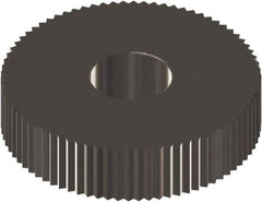 Made in USA - 1" Diam, 90° Tooth Angle, 25 TPI, Standard (Shape), Form Type Cobalt Straight Knurl Wheel - 0.236" Face Width, 5/16" Hole, Circular Pitch, 0° Helix, Ferritic Nitrocarburizing Finish, Series OS - Exact Industrial Supply