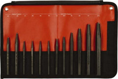 Mayhew - 12 Piece, 3/32 to 3/8", Center & Prick Punch Set - Hex Shank, Steel, Comes in Kit Bag - Caliber Tooling