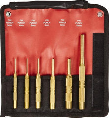 Mayhew - 6 Piece, 3 to 10mm, Pin Punch Set - Round Shank, Brass, Comes in Kit Bag - Caliber Tooling