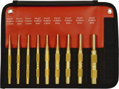 Mayhew - 9 Piece, 1.5 to 10mm, Pin Punch Set - Round Shank, Brass, Comes in Kit Bag - Caliber Tooling