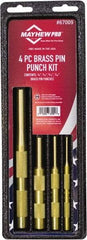 Mayhew - 4 Piece, 1/8 to 7/16", Pin Punch Set - Round Shank, Brass, Comes in Kit Bag - Caliber Tooling