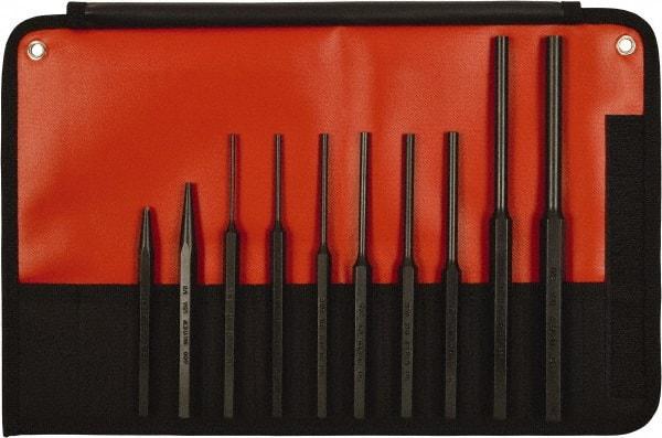 Mayhew - 10 Piece, 1/8 to 3/8", Assorted Brass Punch Kit - Hex Shank, Steel, Comes in Kit Bag - Caliber Tooling