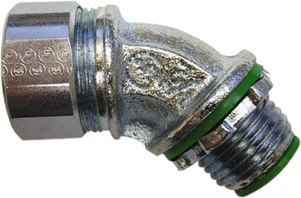 Anaconda Sealtite - 1/2" Trade, Zinc Plated Steel Threaded Angled Liquidtight Conduit Connector - Insulated - Caliber Tooling