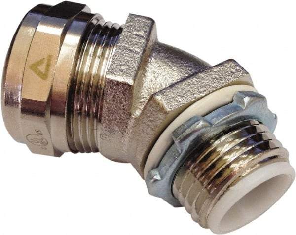 Anaconda Sealtite - 3/8" Trade, Nickel Plated Brass Threaded Angled Liquidtight Conduit Connector - Partially Insulated - Caliber Tooling