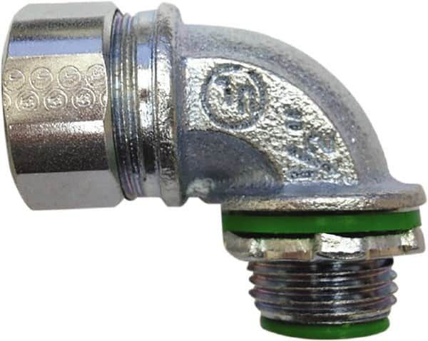 Anaconda Sealtite - 3" Trade, Zinc Plated Steel Threaded 45° Liquidtight Conduit Connector - Insulated - Caliber Tooling