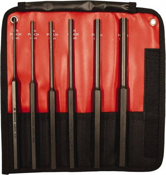 Mayhew - 6 Piece, 3 to 10mm, Pin Punch Set - Hex Shank, Steel, Comes in Kit Bag - Caliber Tooling