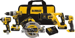 DeWALT - 20 Volt Cordless Tool Combination Kit - Includes 1/2" Brushless Hammerdrill, 1/4" Brushless Impact Driver, Brushless Reciprocating Saw, 7-1/2" Brushless Circular Saw & LED Worklight, Lithium-Ion Battery Included - Caliber Tooling