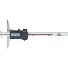 SPI - 0" to 150mm Stainless Steel Electronic Depth Gage - 0.02mm Accuracy, 0.01mm Resolution, 100mm Base Length, Hook Included - Caliber Tooling