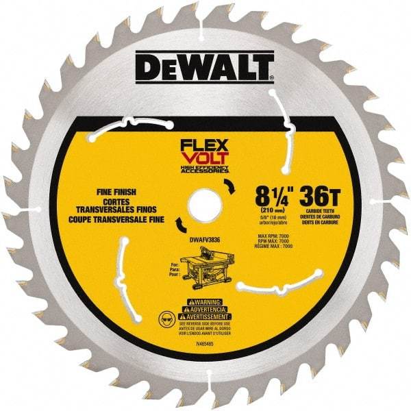 DeWALT - 8-1/4" Diam, 15.88mm Arbor Hole Diam, 36 Tooth Wet & Dry Cut Saw Blade - Steel, Smooth Action, Standard Round Arbor - Caliber Tooling