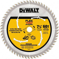 DeWALT - 7-1/4" Diam, 15.88mm Arbor Hole Diam, 60 Tooth Wet & Dry Cut Saw Blade - Steel, Smooth Action, Standard Round Arbor - Caliber Tooling